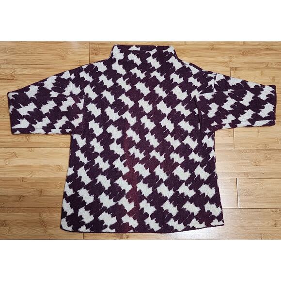 Ann Taylor Sweater Womens Sz XS Purple Ivory Houndstooth Mock Neck Pullover Knit - Picture 1 of 9